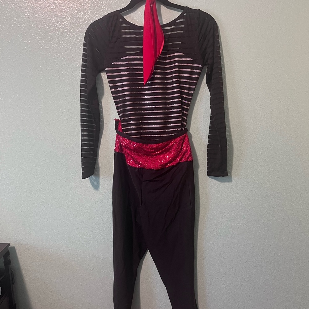 Wish Red and Black sequin Dance Costume with scarf and hat